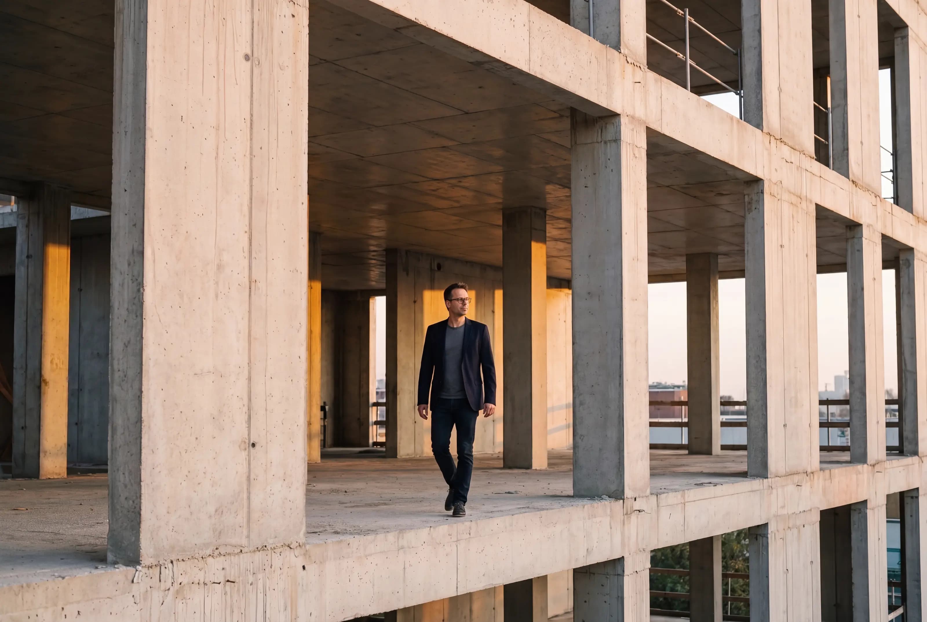 Ran Balbus walking through a building under construction